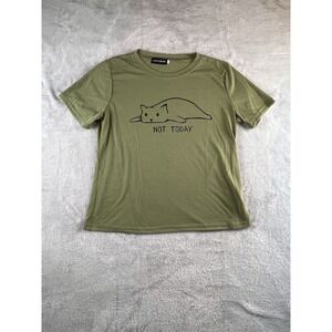 Fancyqube Not Today Graphic Tee Shirt  Large Unisex L Green Cats Pets
